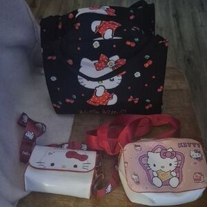 Hello Kitty Kids Bag Set - Black, Red, and Pink